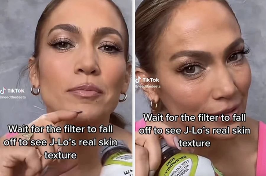 Jennifer Lopez' Beauty-Filter scheint kurz zu verrutschen.