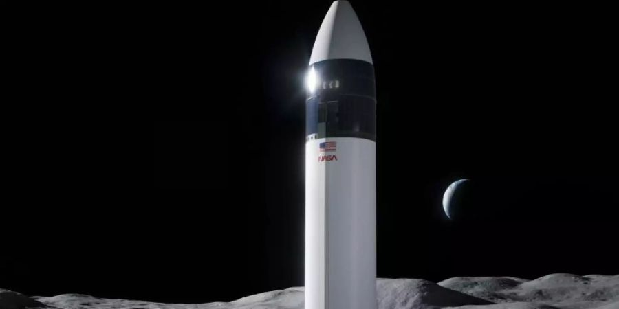 Eine Illustration zeigt das Design des SpaceX Starship. 2024 ist zum ersten Mal in der Geschichte ein Raumfahrzeug eines privaten Unternehmens auf dem Mond gelandet. Foto: SpaceX/NASA/AP/dpa