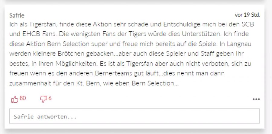 Dieser User freut sich auf die Berner Auswahl und erhält dafür viel Zustimmung.