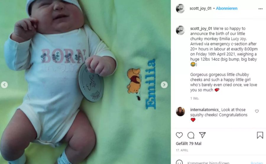 Emilia Cumberland kurz nach ihrer Geburt.