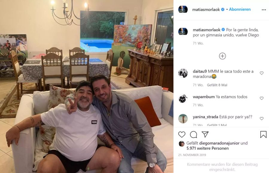 Das behauptet Maradonas Anwalt Matias Morla.