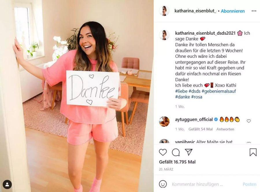 Katharina Eisenblut bedankt sich nach ihrem «DSDS»-Aus bei ihren Mitstreitern.