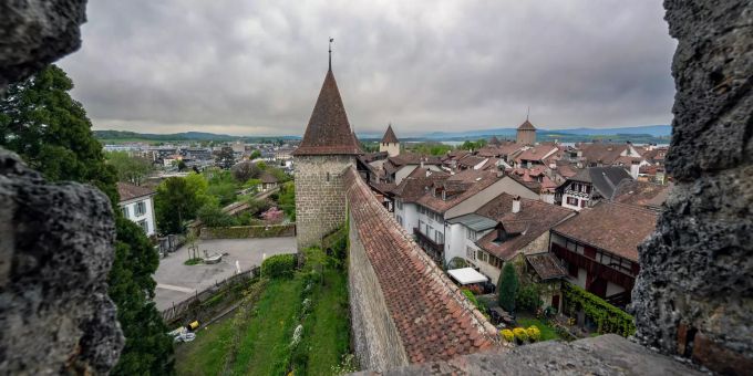 Blick auf die historische Altstadt von Murten. Blick auf die historische Altstadt von Murten.