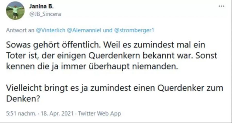 Ein Twitter-User über den Tod von Robert Peterlik.