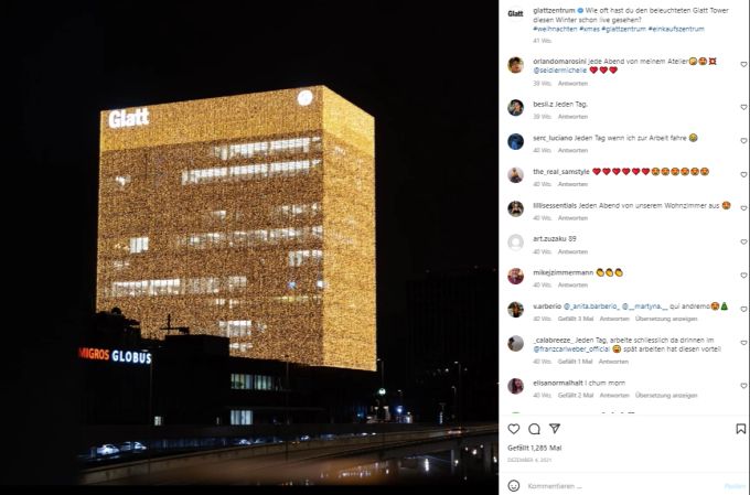 Der Glatt Tower wird in diesem Jahr nicht in Gold erstrahlen. Glatt