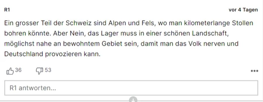 R1 ist von der Standortwahl alles andere als begeistert.