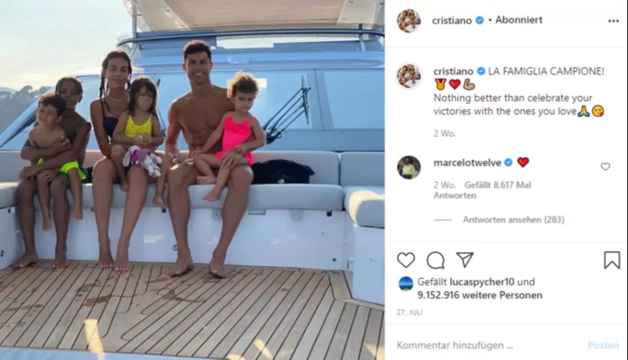 Ronaldo verbringt viel Zeit mit seiner Familie.