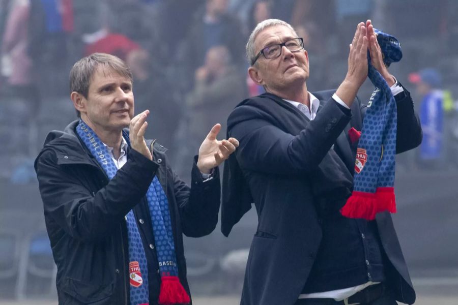 Bernhard Burgener (Präsident) und Roland Heri (CEO) bei einem Spiel des FC Basel.