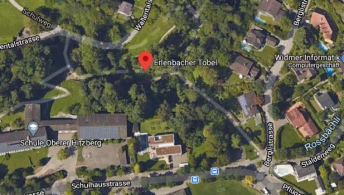 Das Erlenbacher Tobel ist in der Nähe der Schulanlagen. Scnreenshot