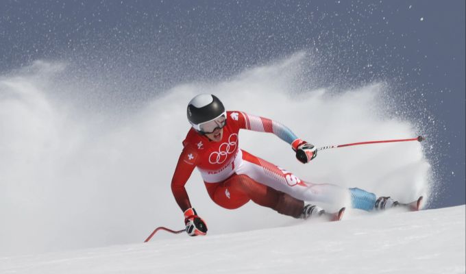 Michelle Gisin fährt in der Kombi-Abfahrt bei Olympia 2022 auf Rang elf. Michelle Gisin Olympia 2022