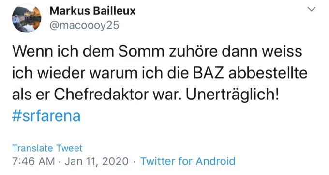Ein Twitter User ärgerte sich über Somms Aussagen. arena