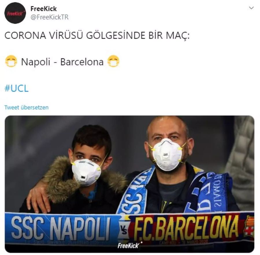 Das Coronavirus hat Italien fest im Griff: Das zeigte sich auch beim CL-Achtelfinal zwischen SSC Napoli und Barcelona.