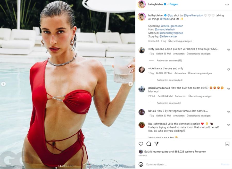 Hailey Bieber posiert für das Magazin «GQ Hype».