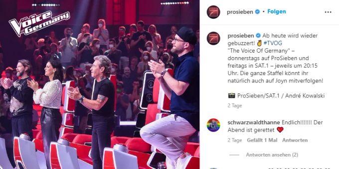 In der zwölften Staffel von «The Voice of Germany» sind die Coaches Rea Garvey, Stefanie Kloss, Peter Maffay und Mark Forster (v.l.n.r.) mit an Bord. The Voice of Germany