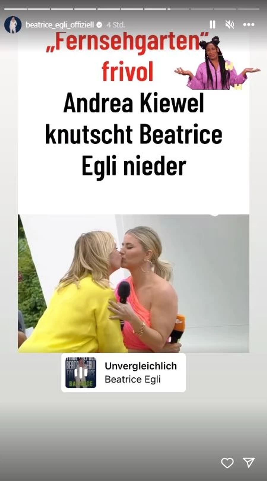 Beatrice Egli küsste Andrea Kiewel im «ZDF Fernsehgarten».