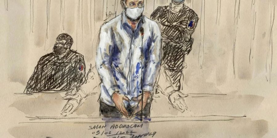 Gerichtszeichnung von Salah Abdeslam in Pariser Prozess
