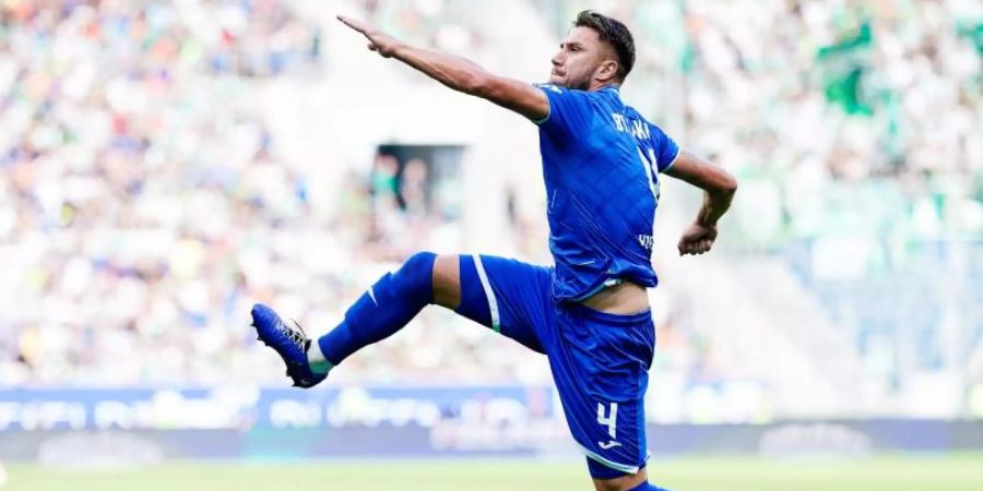 Hoffenheims Torschütze Ermin Bicakcic bejubelt seinen Treffer gegen Werder Bremen. Foto: Uwe Anspach