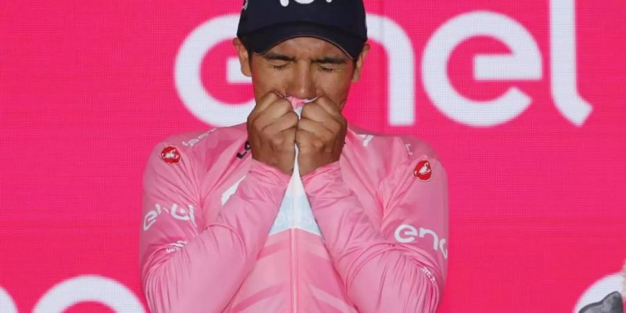 Richard Carapaz will sein Rosa Trikot unbedingt behalten. Foto: Yuzuru Sunada/BELGA