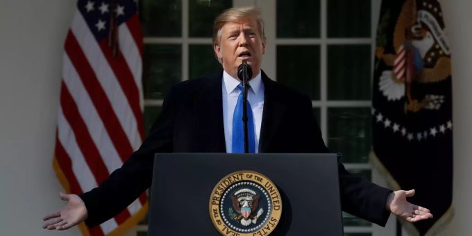 Donald Trump hat den nationalen Notstand ausgerufen. Donald Trump während seiner Rede.