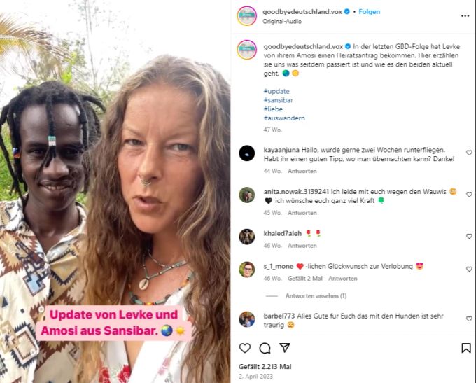 Da war die Welt noch in Ordnung: Levke bekam von ihrem Amosi einen Heiratsantrag. Levke Kersting