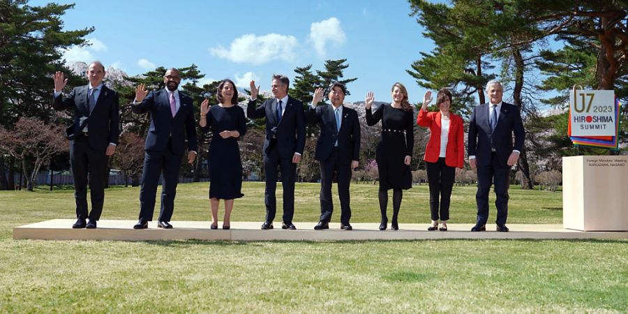 Die Aussenminister der G7-Staaten im japanischen Karuizawa. Foto: Soeren Stache/dpa