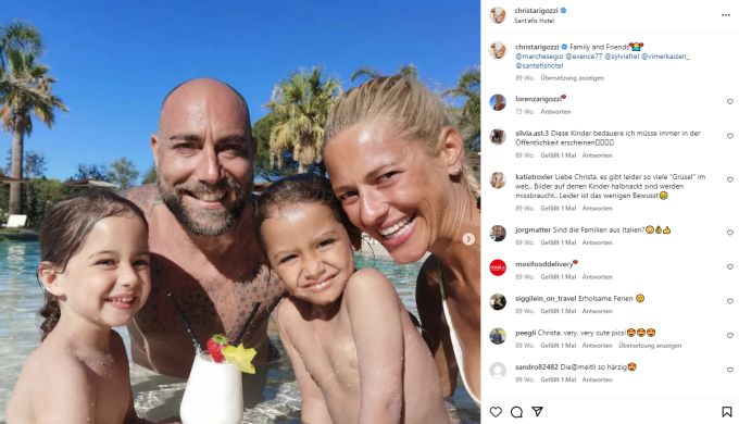 Zeigt sich auch mal ungeschminkt: Christa Rigozzi (hier mit Ehemann Giovanni und den Zwillingen Alissa und Zoe) fühlt sich wohl in ihrer Haut. christa rigozzi