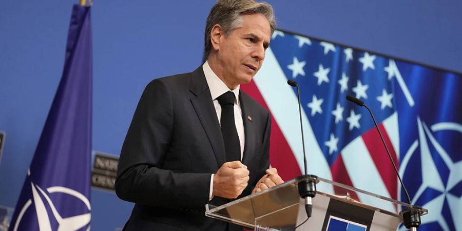 Antony Blinken, Aussenminister der USA, spricht auf einer Pressekonferenz im Nato-Hauptquartier nach dem Treffen der Aussenminister. Foto: Virginia Mayo/AP/dpa