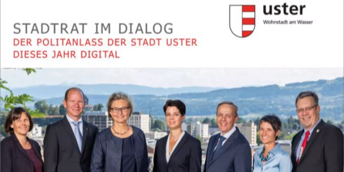 Der Stadtrat Uster, von links: Karin Fehr, Jean-François Rossier, Barbara Thalmann (Stadtpräsidentin), Petra Bättig, Cla Famos, Patricia Bernet, Stefan Feldmann.