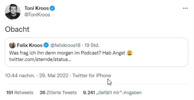 Der Tweet von Toni Kroos. Toni Kroos