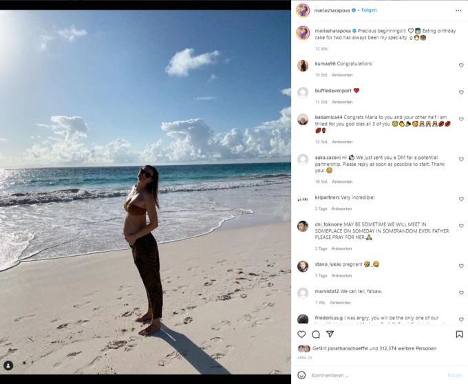 Maria Sharapova präsentiert ihren Babybauch. baby