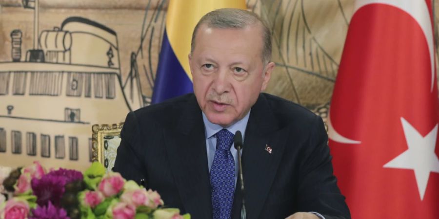 HANDOUT - Der türkische Präsident Recep Tayyip Erdogan stellt Forderungen an Schweden für den Nato-Beitritt. Foto: -/Türkische Präsidentschaft via AP/dpa