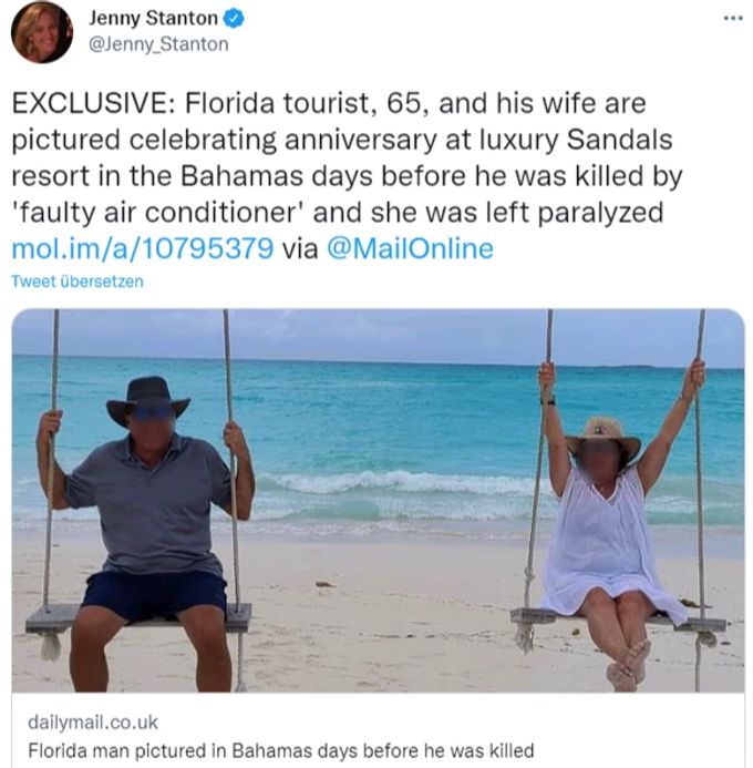 Das Bild zeigt das Ehepaar in den Ferien. Bahamas