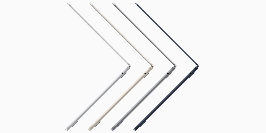 Das Macbook Air M2 ist 11,3 Millimeter dick und in den Farbentönen Grau, Silber, Gold und Dunkelblau zu haben.
