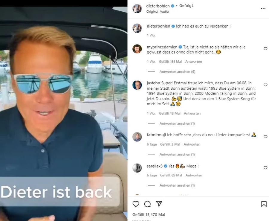 Dieter Bohlen meldet sich von seinem neuen Boot aus zu Wort.