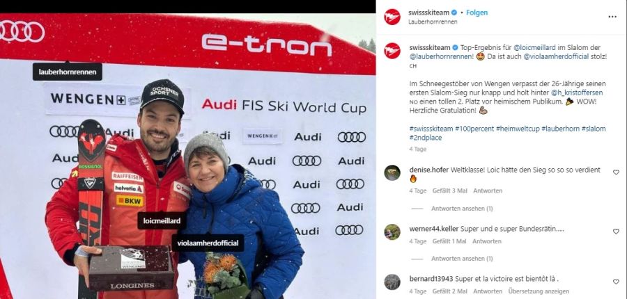 Das Schweizer Ski-Team markierte vor einigen Tagen ebenfalls «violaamherdofficial».