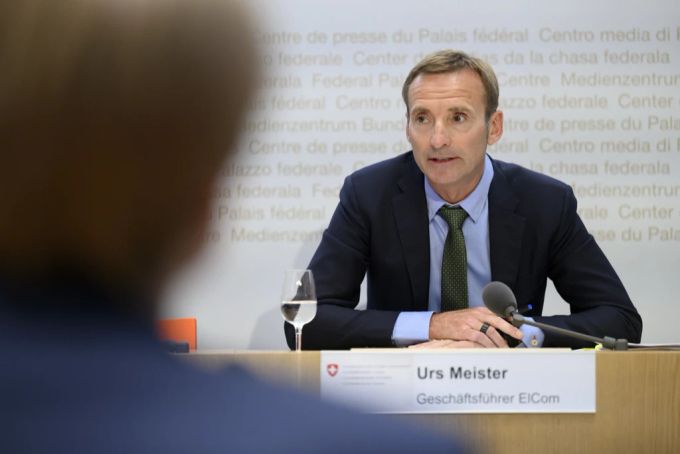 Urs Meister, der Geschäftsführer der eidgenössischen Elektrizitätskommission, spricht bei einer Pressekonferenz während der Energiekrise. Energiekrise