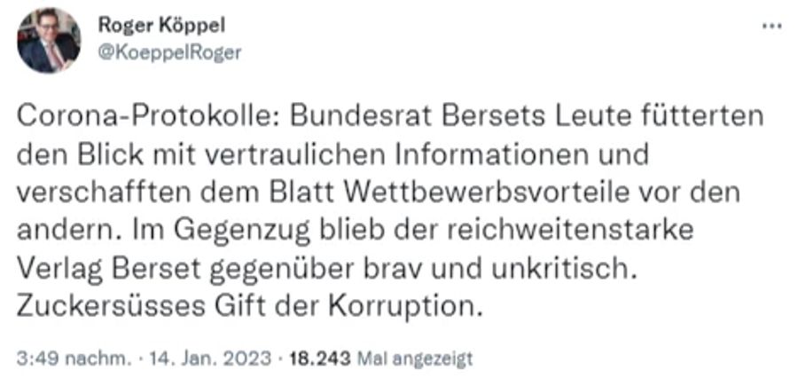 SVP-Nationalrat Roger Köppel spricht vom «zuckersüssen Gift der Korruption».