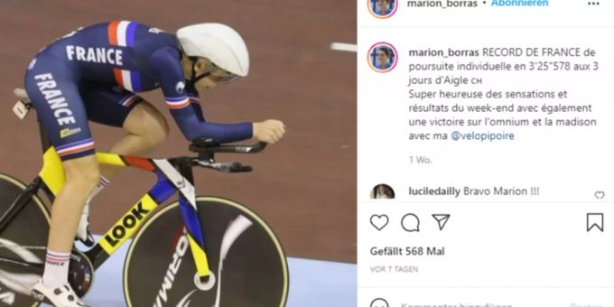 Die Französin Marion Borras holt sich an der Bahnrad-EM den zweiten Platz in der 3000-Meter-Einerverfolgung. Marion Borras
