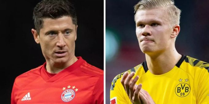 Im Spitzenspiel kommt es auch zum Duell der Torjäger Robert Lewandowski (l) und Erling Haaland. Foto: Soeren Stache/Guido Kirchner/dpa Im Spitzenspiel kommt es auch zum Duell der Torjäger Robert Lewandowski (l) und Erling Haaland. Foto: Soeren Stache/Guido Kirchner/dpa
