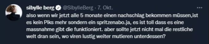 Sibylle Berg setzt sich für das Referendum gegen das Covid-19-Gesetz ein. Covid-19-Gesetz