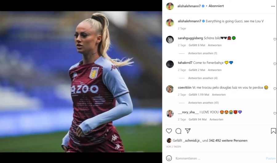 Auch Alisha Lehmann spielt seit Sommer bei Aston Villa.