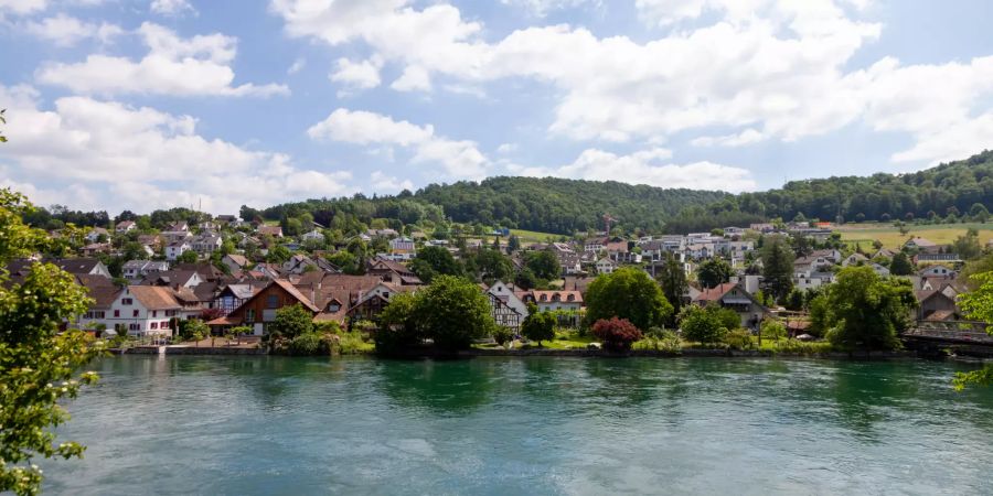 Aussicht auf die Gemeinde Flurlingen mit Rhein.