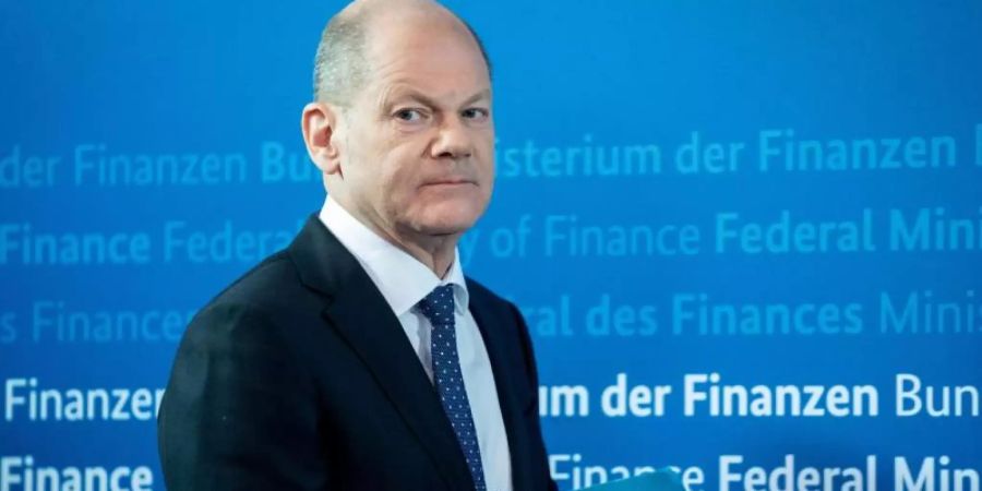 Olaf Scholz (SPD), Bundesminister der Finanzen, gibt eine Pressekonferenz zur Fortsetzung Frühjahrstreffen von Weltbank und Internationalem Währungsfonds (IWF). Foto: Kay Nietfeld/dpa
