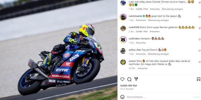 Dominique Aegerter wird im ersten Rennen der Superbike-WM starker Sechster. Dominique Aegerter