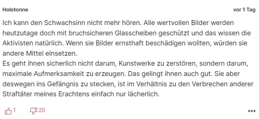 «Holotonne» ist klar: Die Aktivisten wollen nur Aufmerksamkeit, und die Kunstwerke gar nicht zerstören.