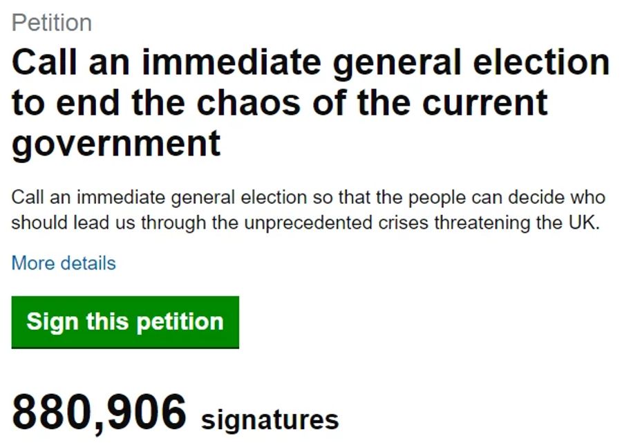 In einer Petition fordern Briten sofortige neue Parlamentswahlen.