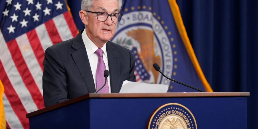 Fed-Präsident Jerome Powell während einer Pressekonferenz im Gebäude der US-Notenbank in Washington.