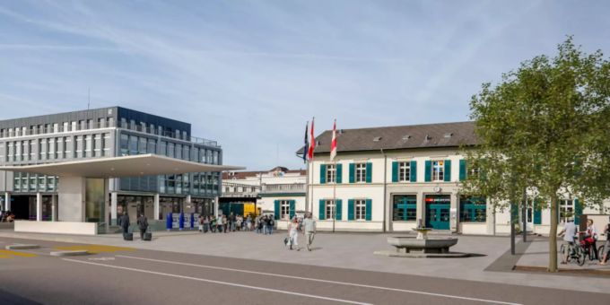 Visualisierung des neu gestalteten Bahnhofplatzes in Zofingen