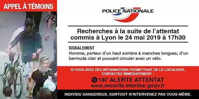 Die Polizei fahndet mit diesem Foto auf Twitter nach einem Verdächtigen im Zusammenhang mit einer Explosion in Lyon (F). Explosion in Lyon