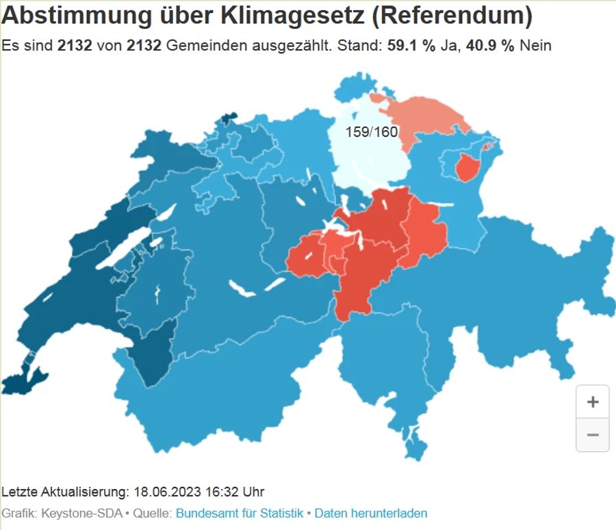 Kantons-Übersicht zur Abstimmung zum Klimaschutz-Gesetz.